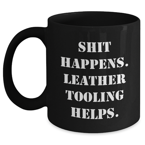 Image of Leather Tooling Humor Gifts for Men from Friends, Unique Black Coffee Mug for Father's Day - Main