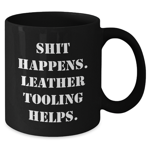 Image of Leather Tooling Humor Gifts for Men from Friends, Unique Black Coffee Mug for Father's Day - Additional