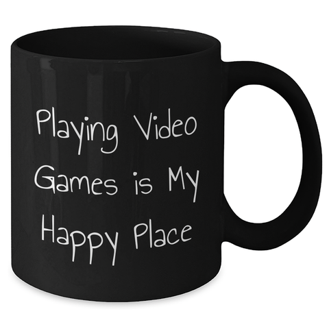 Image of Funny Playing Video Games Gifts for Him - 'Playing Video Games Is My Happy Place' Black Coffee Mug for Father's Day from Men - Additional