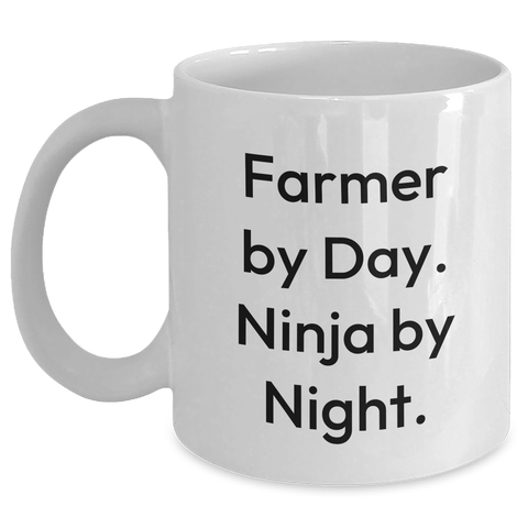 Image of Farmers' Humor White Coffee Mug - 'Farmer By Day. Ninja By Night.' Funny Gift for Farmers, Men, or Friends on Father's Day - Main