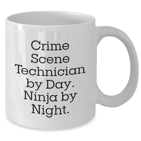 Image of Crime Scene Technician Gifts, Funny White Coffee Mug, 'Crime Scene Technician By Day. Ninja By Night.' for Him, Unique Father's Day Unique Gifts from Men to Crime Scene Technician - Additional