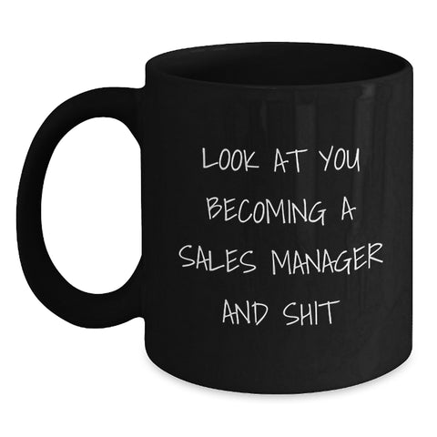 Image of Funny Sales Manager Gifts from Friends to Family Christmas Unique Mugs, Sale Manager Humorous Quote, Black Coffee Mug for Men Women Coworkers - Main