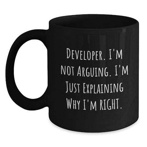 Image of Funny Developer Quote Gifts from Friends to Coworkers - Birthday Unique Gifts for Men, Women, and Family - Black Coffee Mug - Main