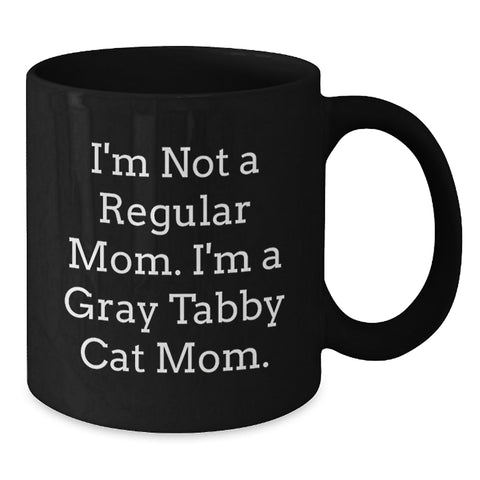 Image of Gray Tabby Cat Mom Black Coffee Mug Funny Gift for Cat Lovers Christmas Unique Present from Friends to Family - Additional