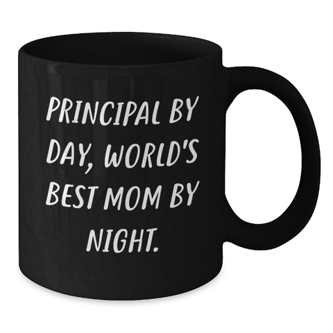 Image of Principal Mom Black Coffee Mug Funny Gifts from Mom for Principal by Day World's Best Mom by Night Unique Valentine's Gifts - Additional