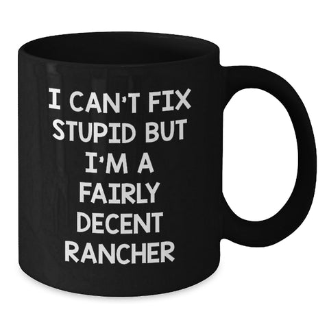 Image of Funny Rancher Gifts from Men, Unique Black Coffee Mugs for Christmas, I'm a Decent Rancher - Additional