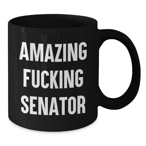 Image of Funny Senator Gifts for Men, Black Coffee Mug, 'Amazing F--king Senator' Quote, Unique Graduation Gifts from Friends - Additional