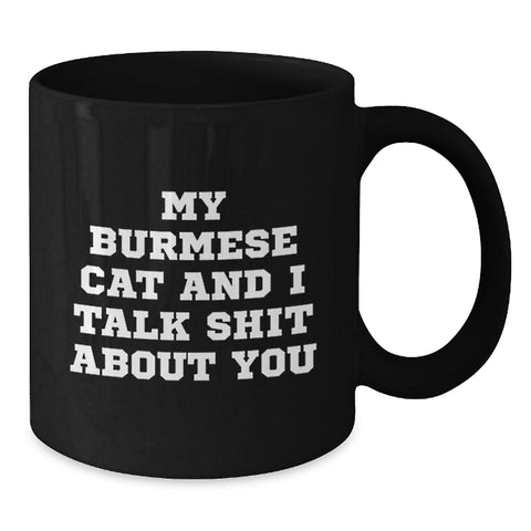 Image of Funny Burmese Cat Lover Gifts from Friends for Graduation Unique Gifts, My Burmese Cat And I Talk Shit About You Quote Black Coffee Mug - Additional