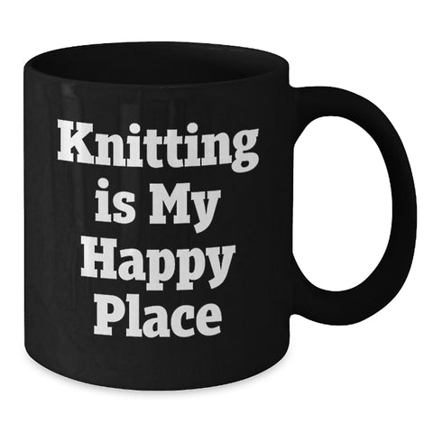 Image of Knitting Enthusiasts Gifts from Family for Friends and Coworkers - 'Knitting Is My Happy Place' Black Coffee Mug for Graduation Unique Gifts - Additional