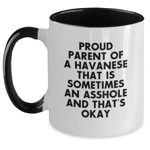 Image of Havanese Dog Lover's Funny Quote Mug, Gifts from Friends and Family for Birthday, Two Tone Coffee Mug with Proud Parent Quote - Main