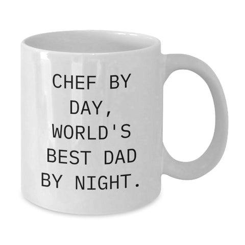 Image of Funny Chef White Coffee Mug Gifts from Men to Chef Friends on Valentine's - 'Chef By Day, World's Best Dad By Night.' - Additional