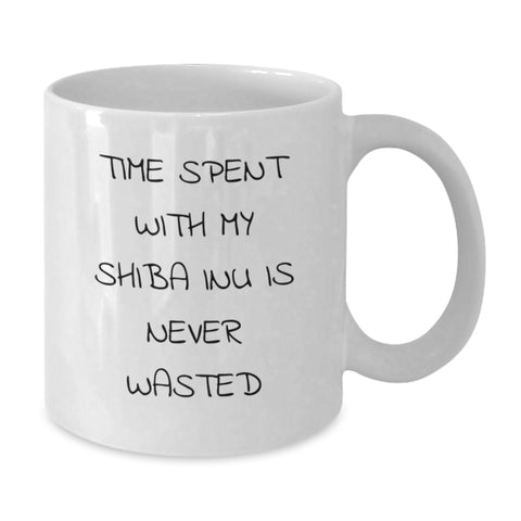 Image of Funny Shiba Inu Dog Gifts from Men for Valentine's Unique White Coffee Mugs, Time Spent with Shiba Inu Is Never Wasted - Additional