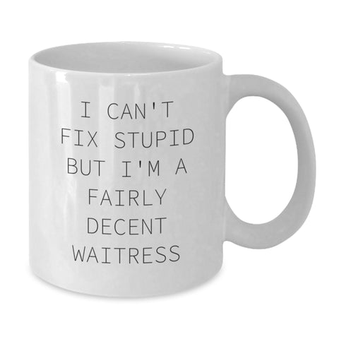 Image of Funny Waitress Gifts for Christmas, White Coffee Mug for Waitresses from Friends - I Can't Fix Stupid - Additional