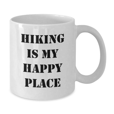 Image of Hiking Adventures Gifts from Friends for Hiking Enthusiasts, White Coffee Mug with Inspirational Quote 'Hiking Is My Happy Place', 11oz or 15oz Capacity - Additional