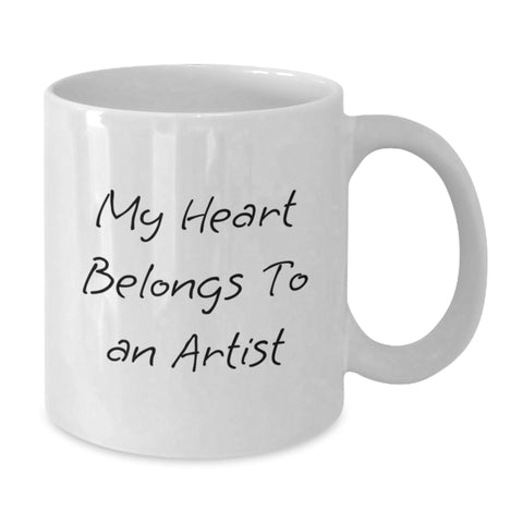 Image of Funny Artist Gifts from Friends for Birthday - 'My Heart Belongs To An Artist' White Coffee Mug - Additional