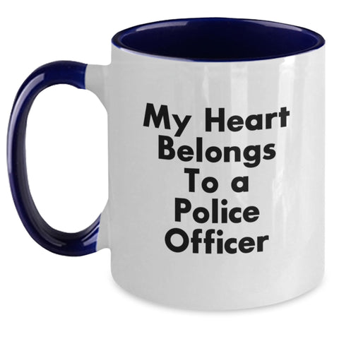 Image of Funny Police Officer Gifts from Men to Men, Unique Birthday Unique Gifts for Police Officer, Two Tone Coffee Mug with 'My Heart Belongs To A Police Officer' - Main