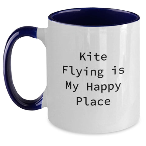 Image of Kite Flying Enthusiast Gifts from Friends, Unique Graduation Mug for Men and Women, 'Kite Flying Is My Happy Place', Two Tone Coffee Mug - Main