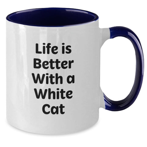 Image of Funny White Cat Two Tone Coffee Mugs Gifts for Men Women Friends Family - Life Is Better With A White Cat Quote - Additional