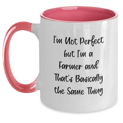 Image of Funny Farmer Gifts for Men, 'I'm Not Perfect But I'm A Farmer' Two Tone Coffee Mug, Birthday Unique Gifts from Family to Friends - Main