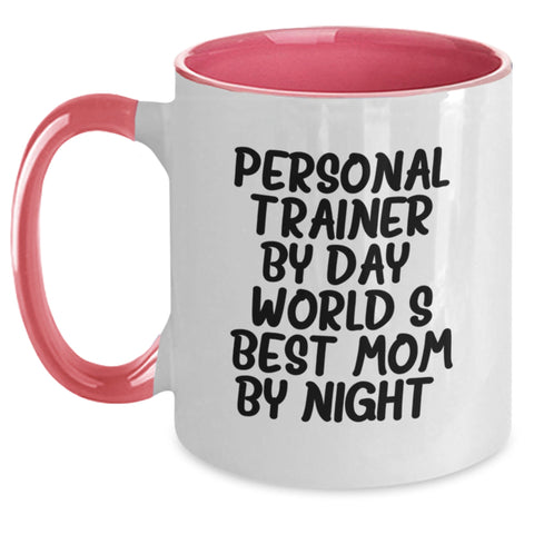 Image of Funny Personal Trainer Gifts from Mom - World's Best Mom By Night. Two Tone Coffee Mug for Birthday - Main