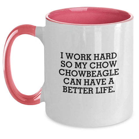 Image of Funny Chow Chow Dog Gifts for Him from Friends - I Work Hard Quote Two Tone Coffee Mug for Birthday - Main