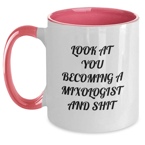 Image of Funny Mixologist Christmas Unique Gifts from Friends to Men, A Two Tone Coffee Mug, 'Look At You Becoming A Mixologist And Shit' - Main