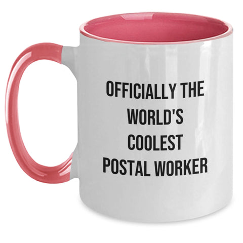 Image of Funny, Unique Gifts for Postal Worker, Birthday Unique Gifts from Friends, 'Officially The World's Coolest Postal Worker' Two Tone Coffee Mug - Main