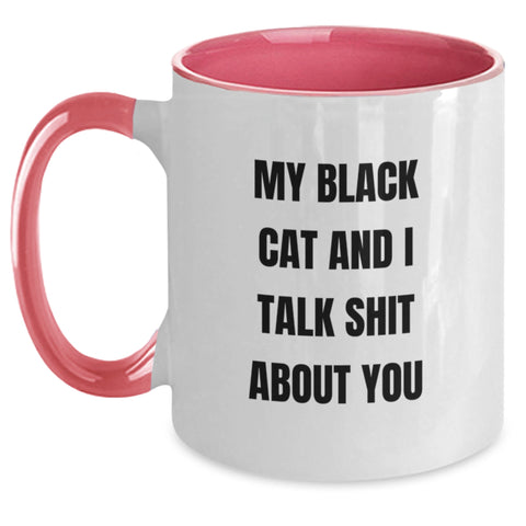 Image of Funny Black Cat Gifts from Friends to Family - My Black Cat And I Talk Shit About You Two Tone Coffee Mug - Main