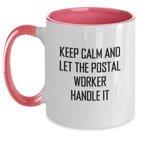 Image of Funny Postal Worker Gifts for Men from Friends, Two Tone Coffee Mug for Postal Worker, Keep Calm and Let the Postal Worker Handle It, Unique Graduation Gift for Postal Worker - Main