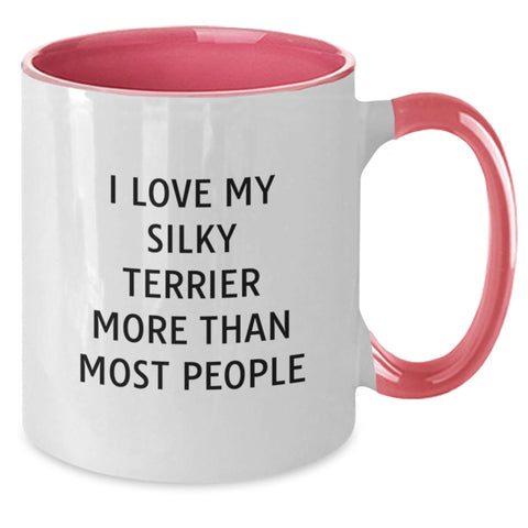 Image of I Love My Silky Terrier More Than Most Funny Gifts from Family to Silky Terrier Dog Lovers on Birthday - Two Tone Coffee Mug - Additional