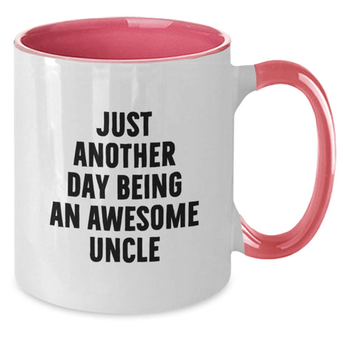 Image of Funny Gifts for Uncle, Awesome Uncle Mug, Two Tone Coffee Mug, 'Just Another Day Being An Awesome Uncle' Quote Christmas Unique Gifts from Family - Additional