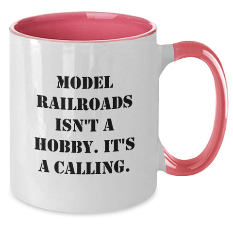 Image of Funny Model Railroads Gifts from Friends, Two Tone Coffee Mug, Inspirational Quote for Christmas Unique Presents - Additional