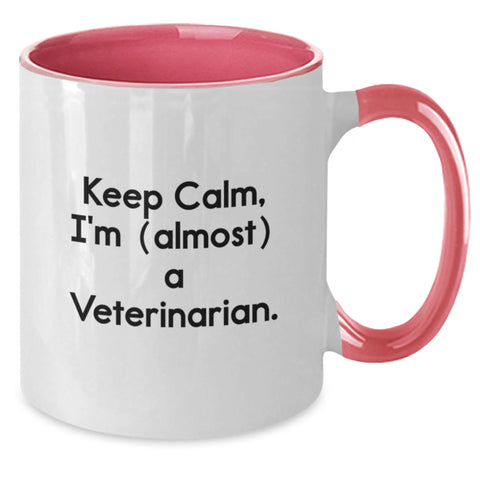 Image of Veterinarian Gifts from Friends, Funny Two Tone Coffee Mugs for Graduation, Keep Calm I'm (almost) A Veterinarian - Additional