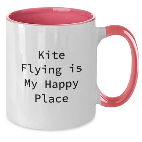 Image of Kite Flying Enthusiast Gifts from Friends, Unique Graduation Mug for Men and Women, 'Kite Flying Is My Happy Place', Two Tone Coffee Mug - Additional