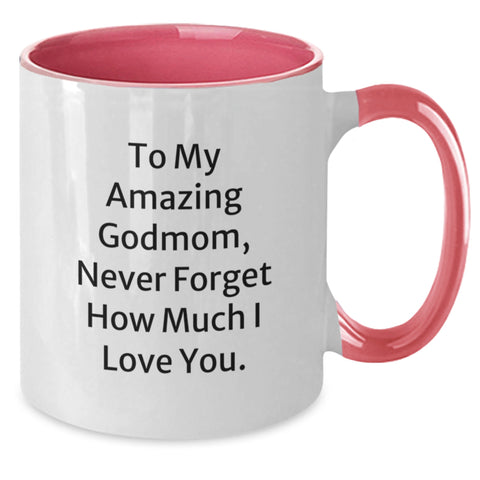Image of Funny Godmom Gifts from Men to Amazing Godmoms - Two Tone Coffee Mug with Quote 'To My Amazing Godmom, Never Forget How Much I Love You.' for Birthday - Additional