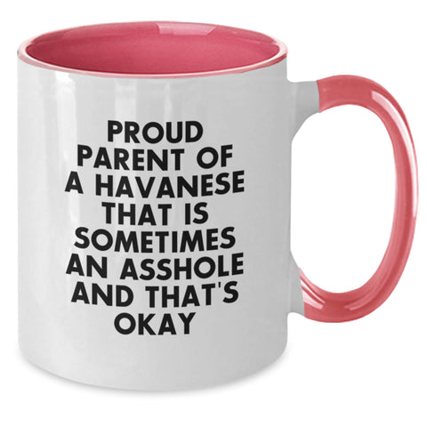 Image of Havanese Dog Lover's Funny Quote Mug, Gifts from Friends and Family for Birthday, Two Tone Coffee Mug with Proud Parent Quote - Additional