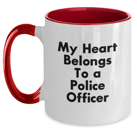 Image of Funny Police Officer Gifts from Men to Men, Unique Birthday Unique Gifts for Police Officer, Two Tone Coffee Mug with 'My Heart Belongs To A Police Officer' - Main