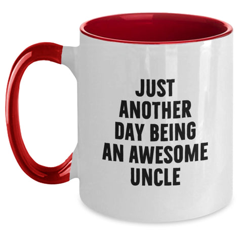 Image of Funny Gifts for Uncle, Awesome Uncle Mug, Two Tone Coffee Mug, 'Just Another Day Being An Awesome Uncle' Quote Christmas Unique Gifts from Family - Main