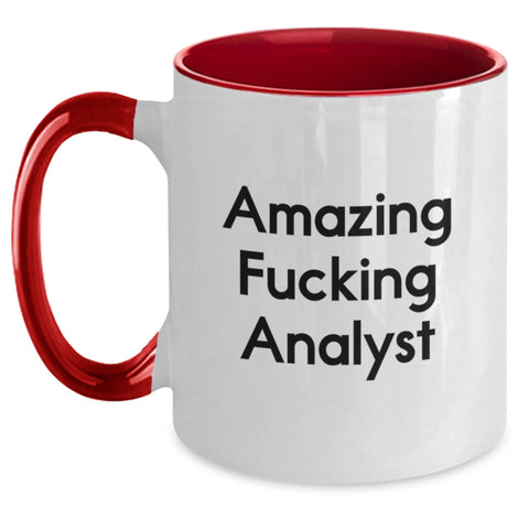 Image of Funny Analyst Gifts from Mom to Graduating Analyst, 'Amazing F--king Analyst' Two Tone Coffee Mug, Perfect for Graduation Unique Gifts - Main