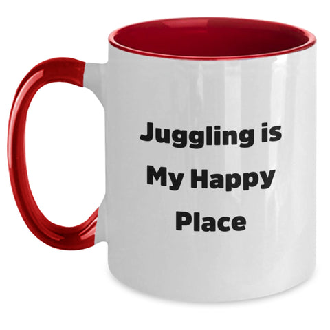Image of Funny Juggling Gifts from Friends - Juggling Is My Happy Place Two Tone Coffee Mug for Graduation - Main