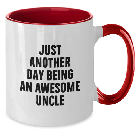 Image of Funny Gifts for Uncle, Awesome Uncle Mug, Two Tone Coffee Mug, 'Just Another Day Being An Awesome Uncle' Quote Christmas Unique Gifts from Family - Additional