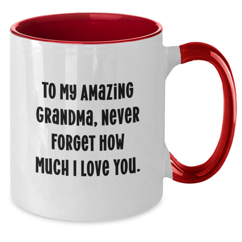 Image of Funny Grandma Gifts from Family to Grandma for Graduation Unique Two Tone Coffee Mugs with Never Forget How Much I Love You Quote - Additional