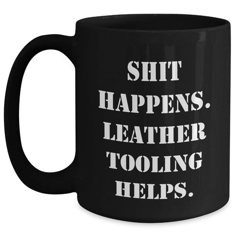 Image of Leather Tooling Humor Gifts for Men from Friends, Unique Black Coffee Mug for Father's Day - Main