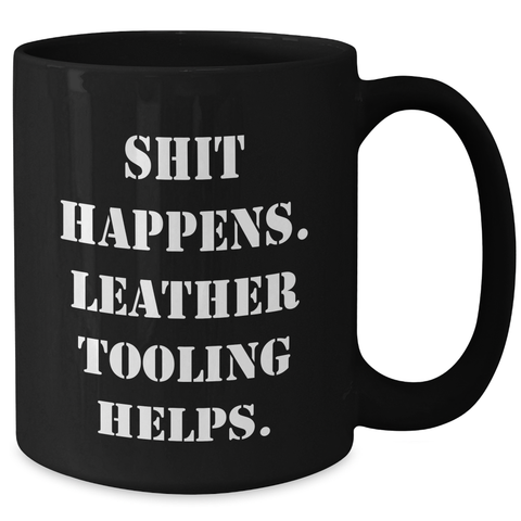 Image of Leather Tooling Humor Gifts for Men from Friends, Unique Black Coffee Mug for Father's Day - Additional