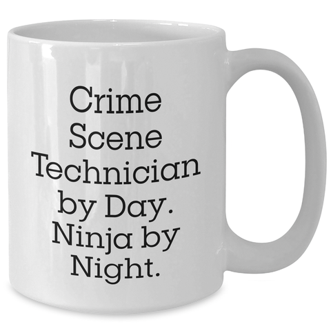Image of Crime Scene Technician Gifts, Funny White Coffee Mug, 'Crime Scene Technician By Day. Ninja By Night.' for Him, Unique Father's Day Unique Gifts from Men to Crime Scene Technician - Additional