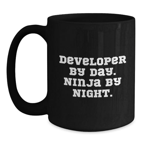 Image of Developer Gifts for Men, Funny Black Coffee Mugs, 'Developer By Day. Ninja By Night.' Quote, Graduation Unique Gifts from Friends - Main