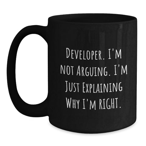 Image of Funny Developer Quote Gifts from Friends to Coworkers - Birthday Unique Gifts for Men, Women, and Family - Black Coffee Mug - Main