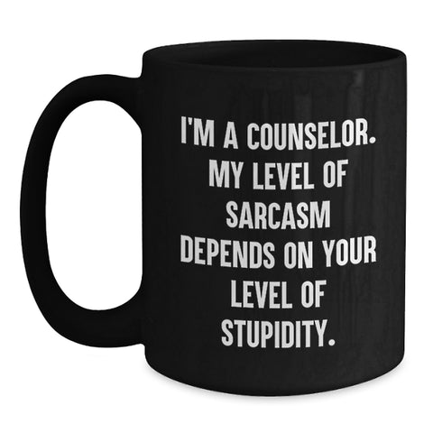Image of Fun Christmas Unique Gift for Counselor Friends with Sarcastic Humor Black Coffee Mug - Main