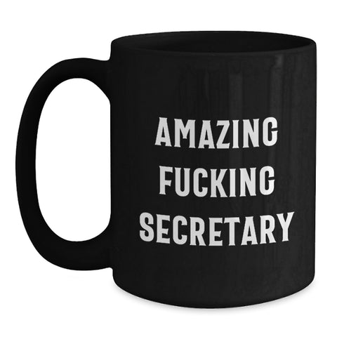 Image of Funny Secretary Gifts for Boss, Black Coffee Mug with 'Amazing F--king Secretary' Quote, Gifts from Coworkers, Unique Graduation Presents for Secretary - Main