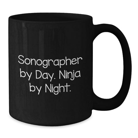 Image of Funny Sonographer Gifts from Friends, Black Coffee Mug for Sonographer By Day - Ninja By Night, Birthday Unique Presents - Additional